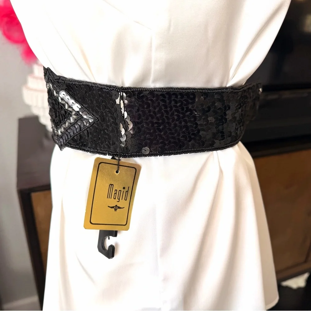 Magid Black and Silver Sequin Belt